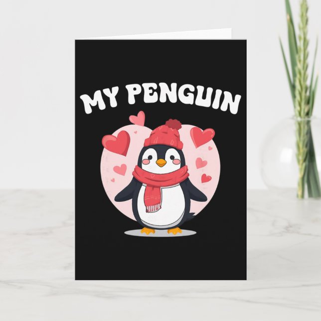 My Penguin Cute Love Hearts Valentine Romance Fun  Card (Front)