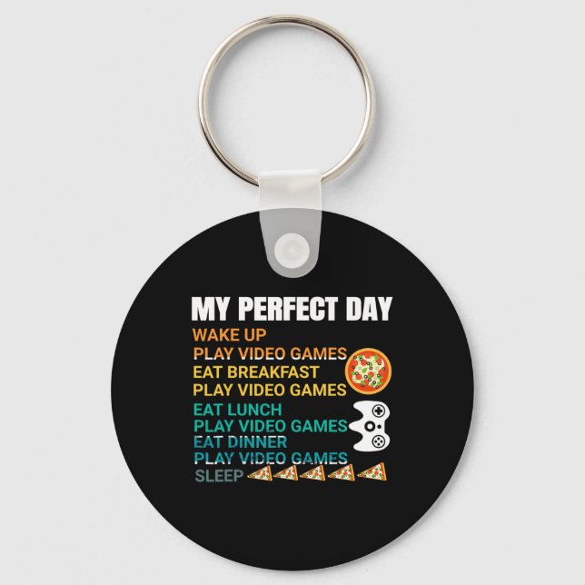 My Perfect Day Pizza Video Games Gamer Controller  Keychain (Front)