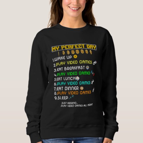 My Perfect Day Video Games Vintage Funny Gamer Boy Sweatshirt