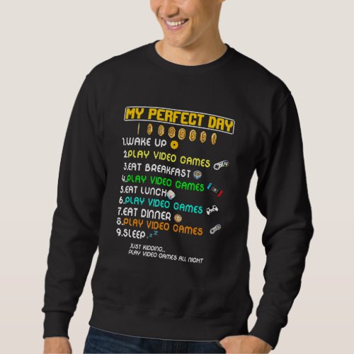 My Perfect Day Video Games Vintage Funny Gamer Boy Sweatshirt
