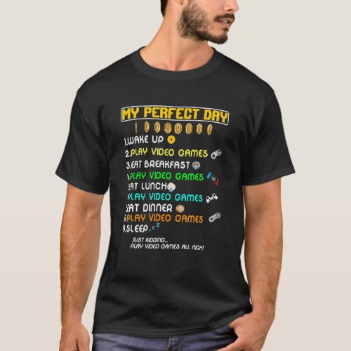 My Perfect Day Video Games Vintage Funny Gamer Boy T-Shirt