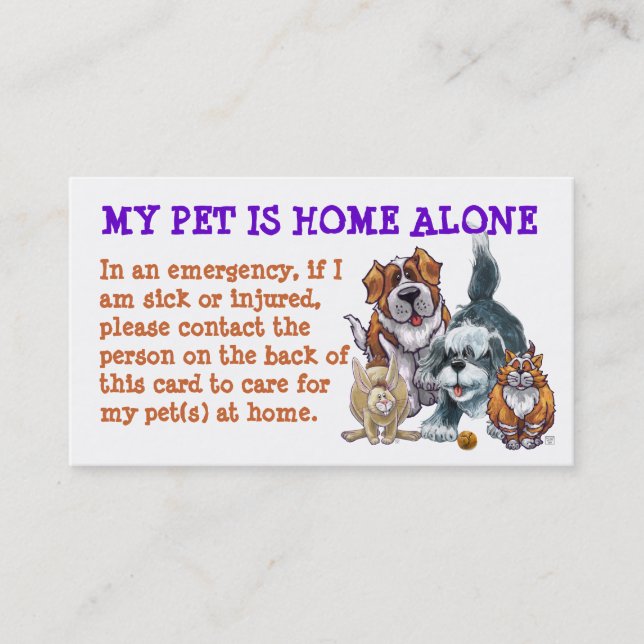 My Pet is at Home Alone Emergency Contact Cards (Front)
