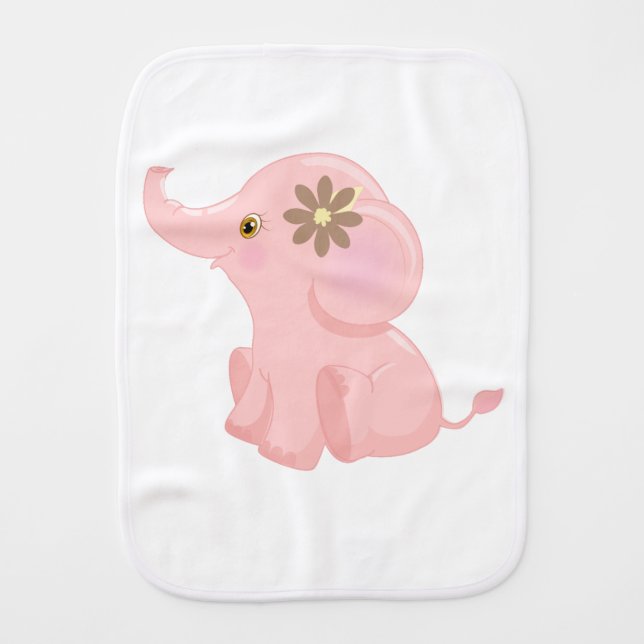 My Pink Baby Elephant Baby Burp Cloth (Front)