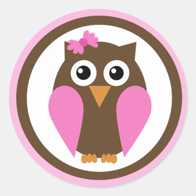 My Pink Owl Bow Sticker Round (Front)
