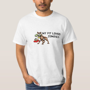 My Pit Bull Loves Zombies Tee Shirt - Funny Slogan