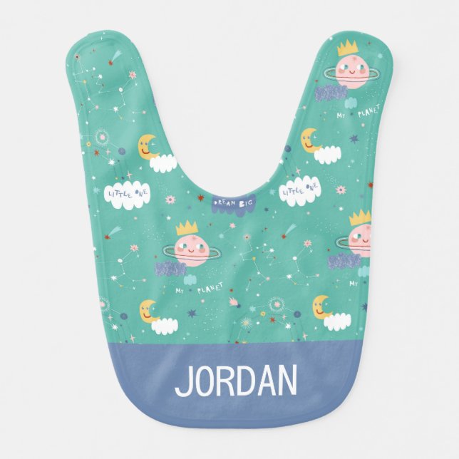 My Planet Dream Big Little One Pattern Baby Bib (Front)