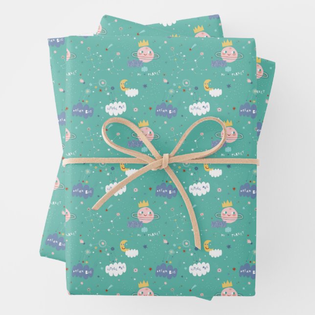 My Planet Dream Big Little One Pattern Wrapping Paper Sheets (In situ)