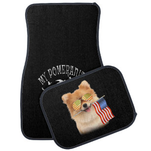 My Pomeranian rides shot gun Car Floor Mat