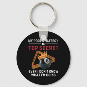 My Pool Strategy Vintage Pool Player Funny Billiar Keychain