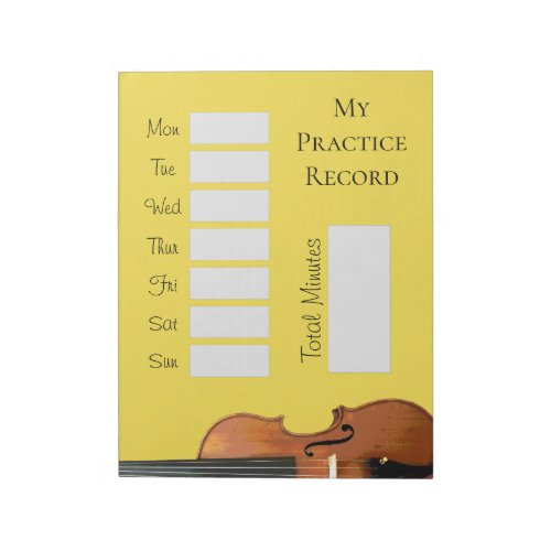 My Practice Record Yellow Violin Notepad