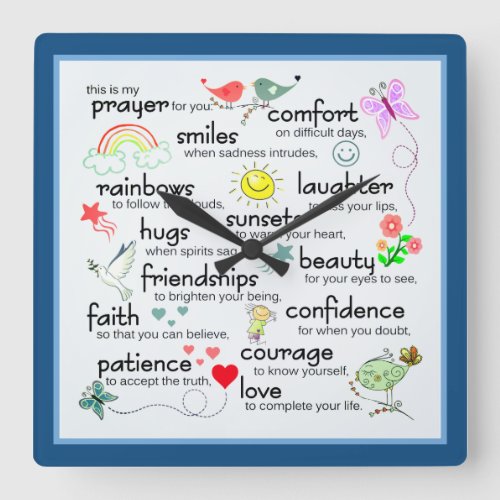 My Prayer For You  Classic Blue Square Wall Clock