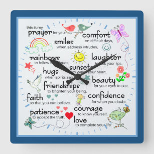 My Prayer For You Lines Classic Blue Square Wall Clock