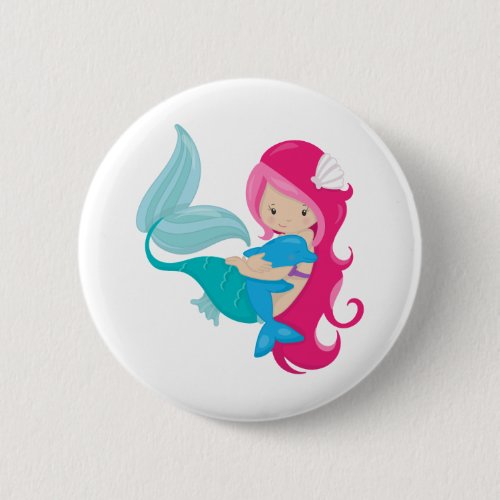 My Pretty Mermaid and Dolphin Button