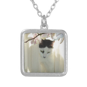 My Pretty White and Black Kitty Cat Silver Plated Necklace