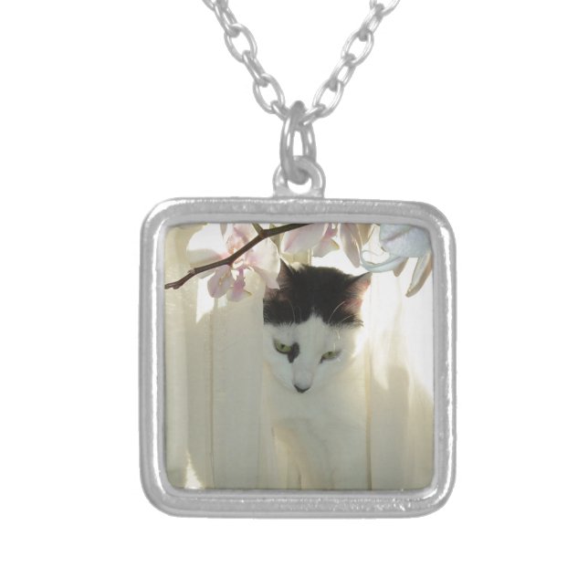 My Pretty White and Black Kitty Cat Silver Plated Necklace (Front)