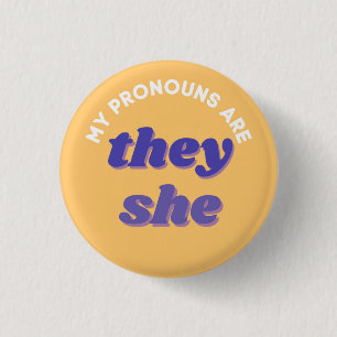 My Pronouns are They/She Retro Pronoun Button