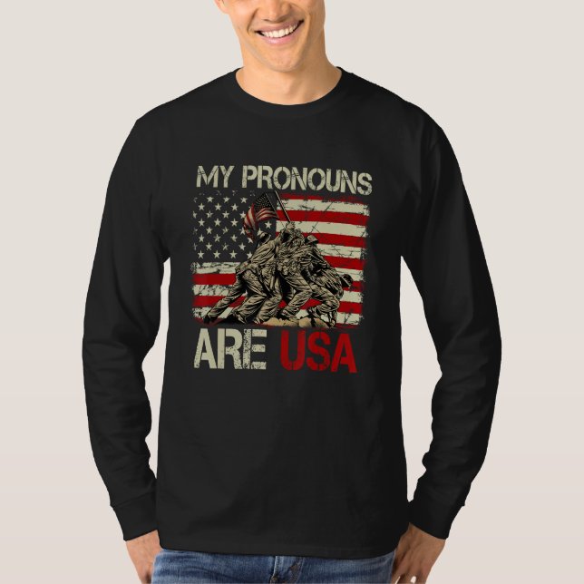 My Pronouns Are Usa 4th Of July American Flag Tie  T-Shirt (Front)