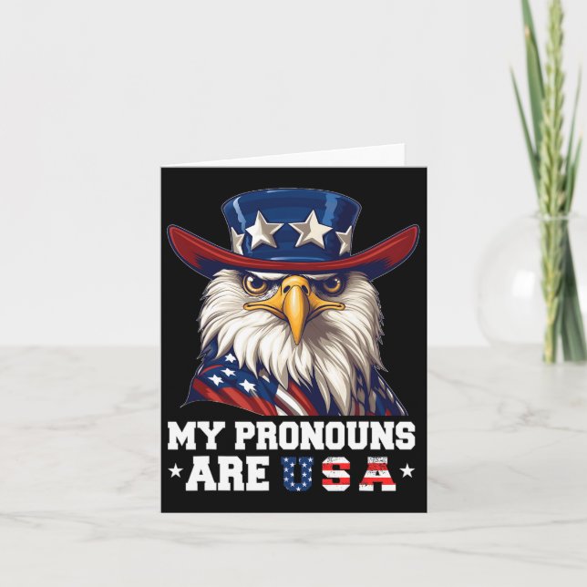 My Pronouns Are Usa Funny Eagle 4 July American  Card (Front)
