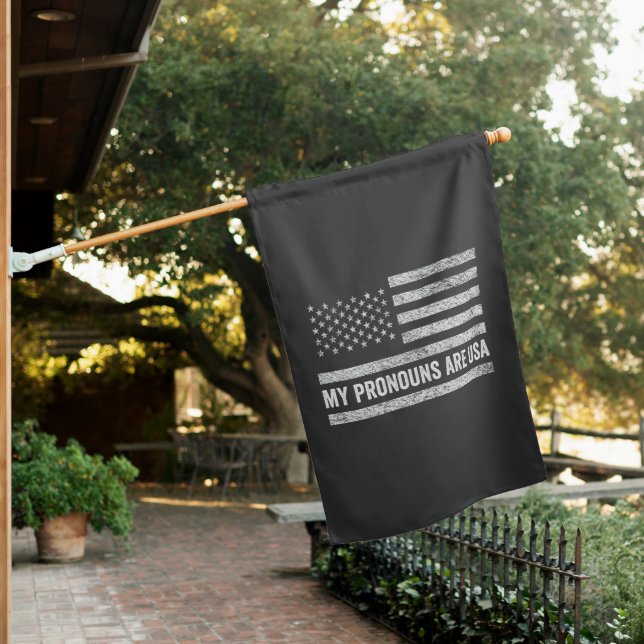 My Pronouns Are Usa Funny Fourth of July  House Flag (In SItu)