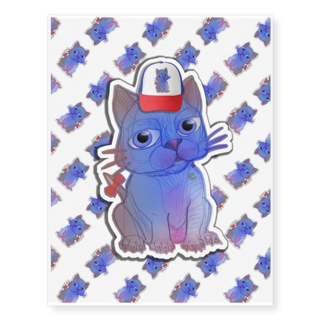 My Purple Vanda Cat Pet – Original Drawing  Temporary Tattoos (Front)