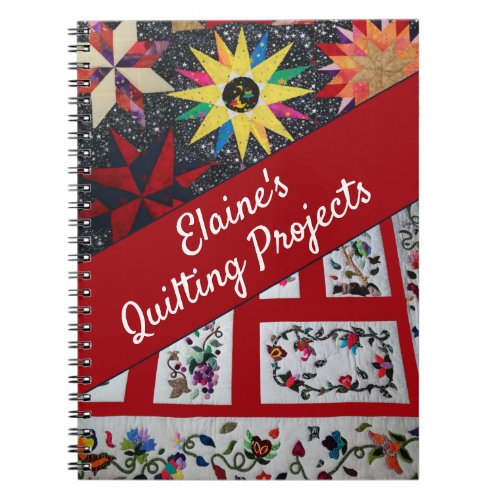 My Quilting Projects Colorful Quote Red White Text Notebook