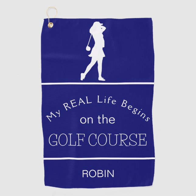 My Real Life Begins on the Golf Course Purple Towel (Front)
