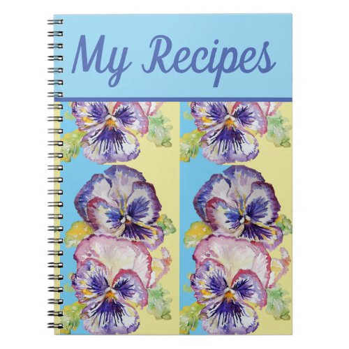 My Recipe Book Pansy Purple Flower Watercolour Art