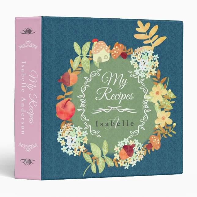 "My Recipes" Floral Wreath 3 Ring Binder (Front/Spine)