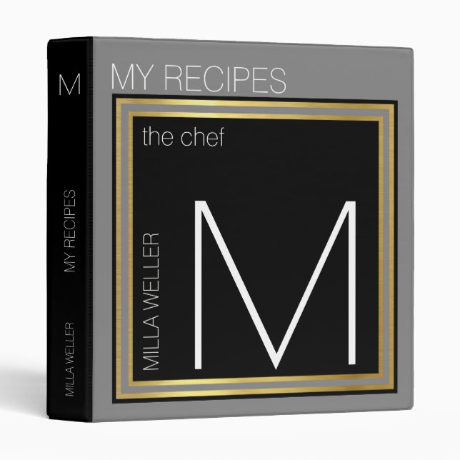 my recipes, modern chef monogram binder (Front/Spine)