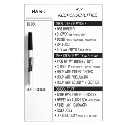 My Responsibilities Chart _ Choose Your Color  Dry_Erase Board