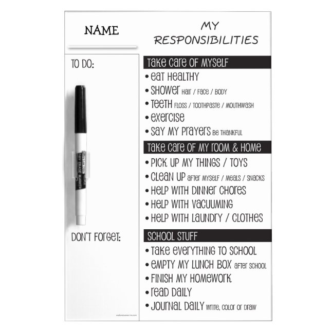 My Responsibilities Chart - Choose Your Color ! Dry-Erase Board (Front)