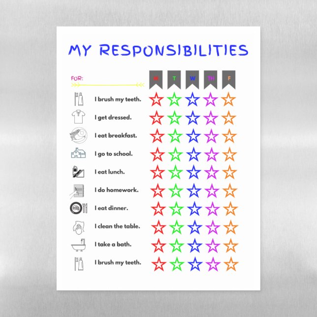 My Responsibilities (English Chore Chart) Magnetic Dry Erase Sheet (Vertical)