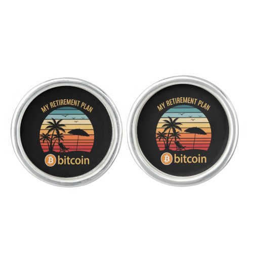 My Retirement Plan Bitcoin Beach Sunset Cufflinks