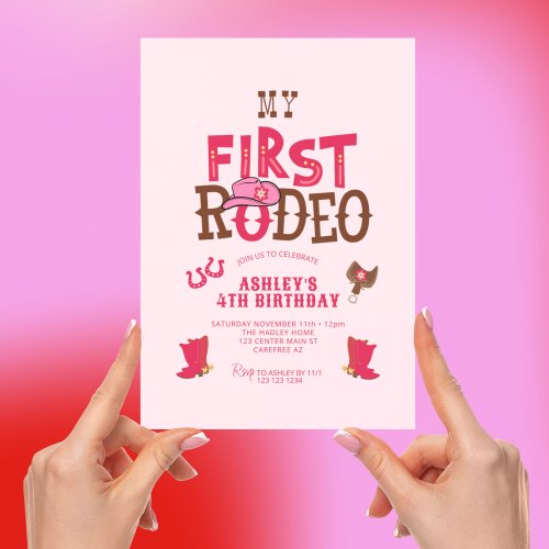 My Rodeo Cowgirl Pink 4th Birthday Invitation