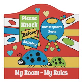 My room My rules ladybugs name kids red Door Sign