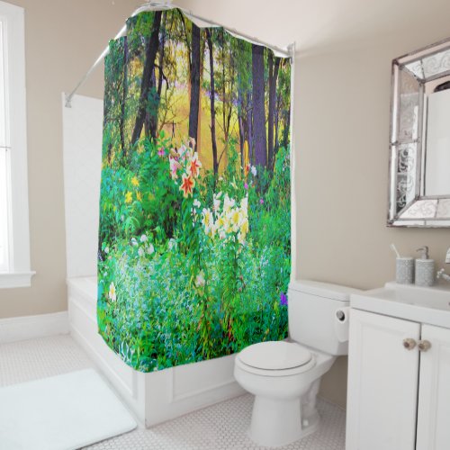 My Rubio Garden Sunrise with Tree Lilies Shower Curtain