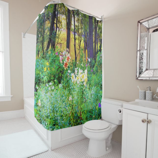 My Rubio Garden Sunrise with Tree Lilies Shower Curtain (In Situ)