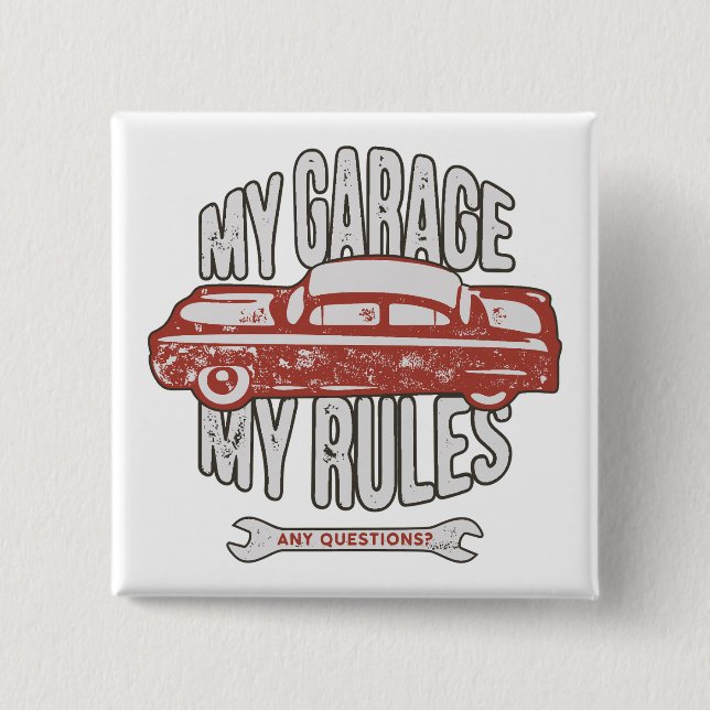 My Rules Classic Red Car Retro Mechanic Button (Front)
