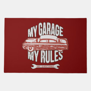 My Rules Classic Red Car Retro Mechanic Doormat