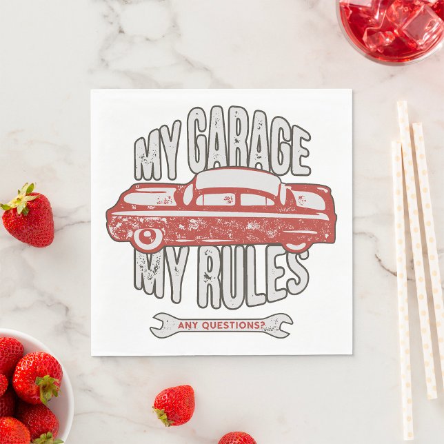 My Rules Classic Red Car Retro Mechanic Napkins (Creator Uploaded)