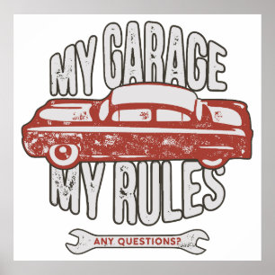 My Rules Classic Red Car Retro Mechanic Poster