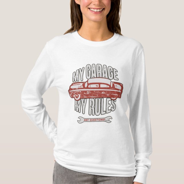 My Rules Classic Red Car Retro Mechanic T-Shirt (Front)