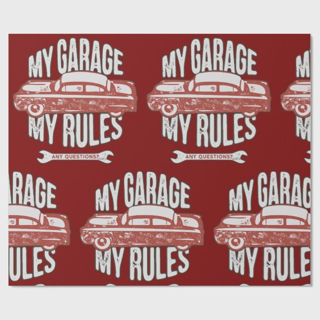 My Rules Classic Red Car Retro Mechanic Wrapping Paper (Flat)