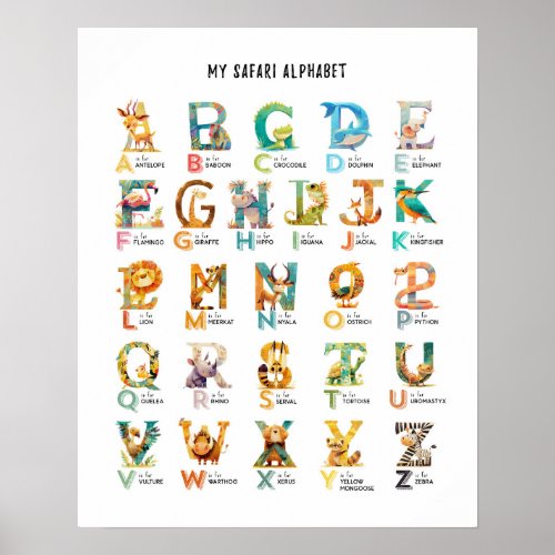 My Safari Animal Alphabet Educational Poster