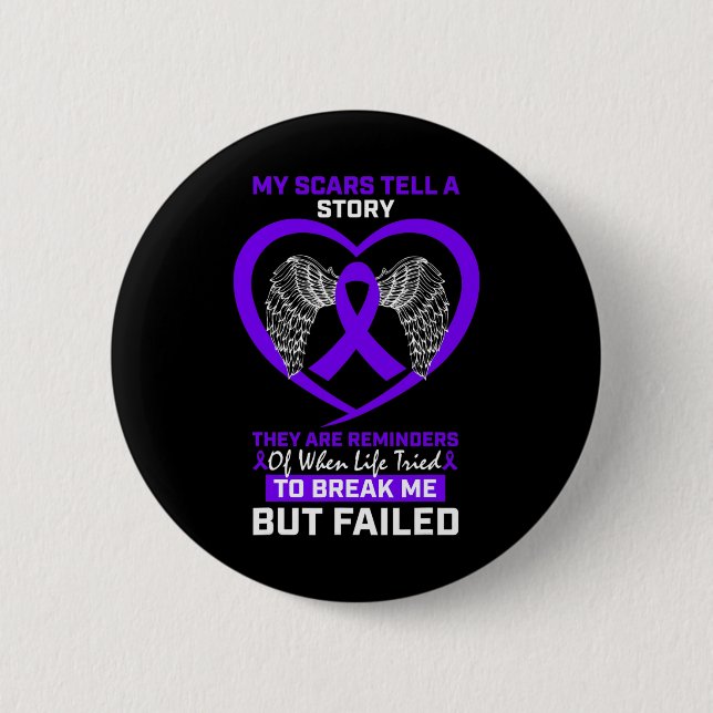 My Scars Tell A Story Purple Fibromyalgia Awarenes Button (Front)
