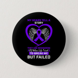 My Scars Tell A Story Purple Fibromyalgia Awarenes Button