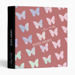 my School name with butterflies on pink Binder