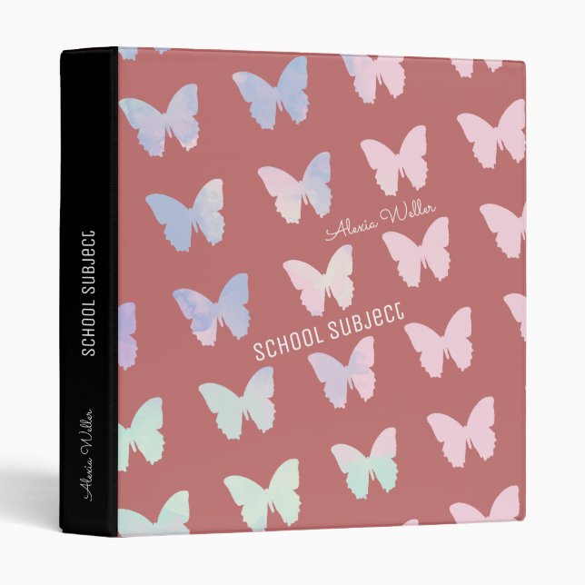 my School name with butterflies on pink Binder (Front/Spine)