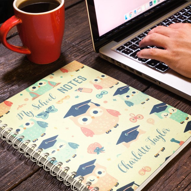 My School Notes custom name colorful owls Spiral  Notebook (My School Notes custom name colorful owls Spiral Notebook)