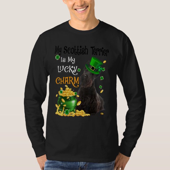 My Scottish Terrier Is My Lucky Charm Cute Dog Pat T-Shirt (Front)
